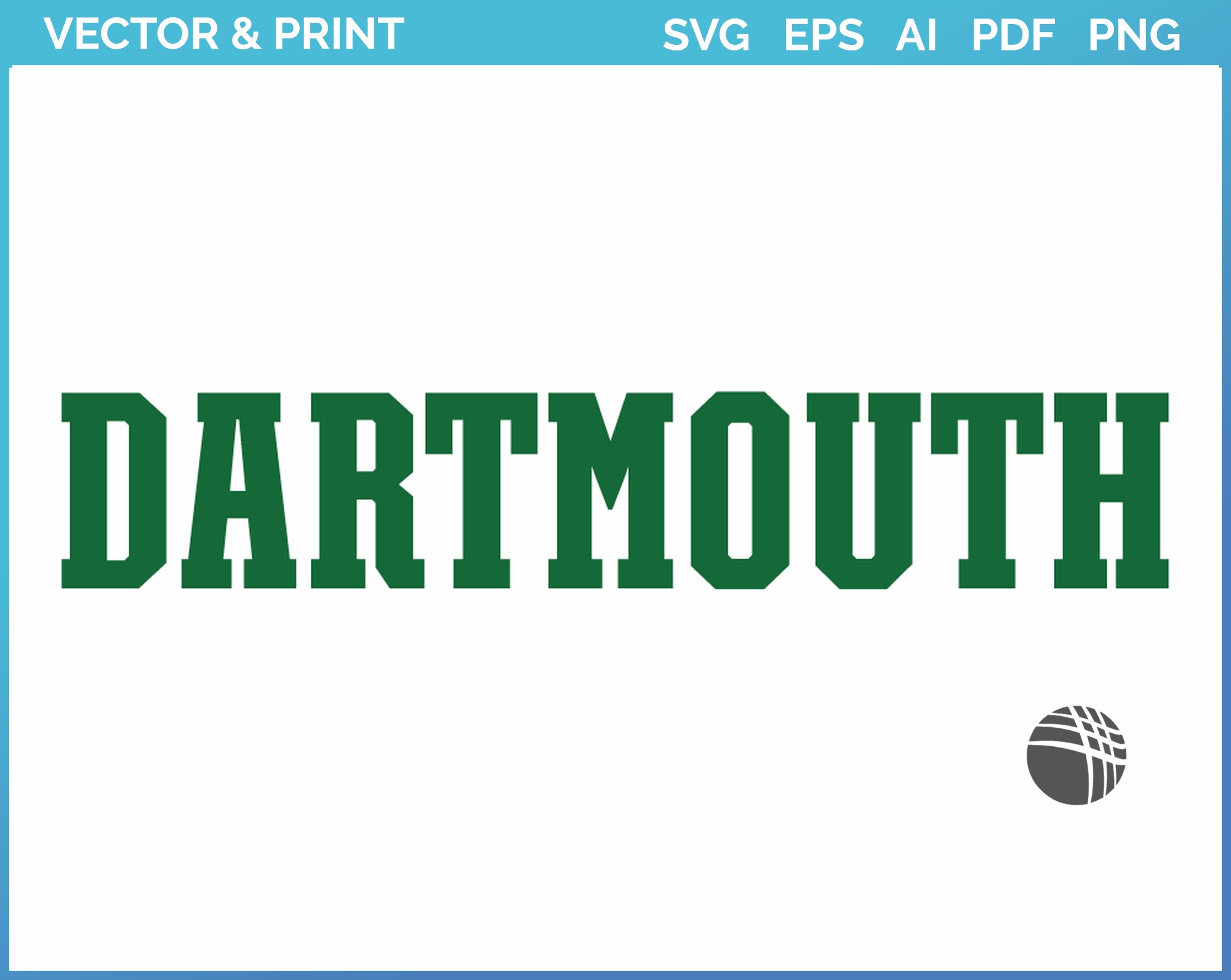 Dartmouth Big Green College Sports Embroidery Logo In 4 Sizes
