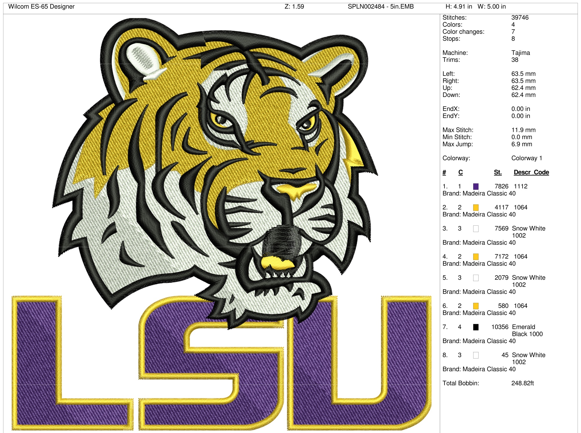 Buy Lsu logo Embroidery Dst Pes File online in USA